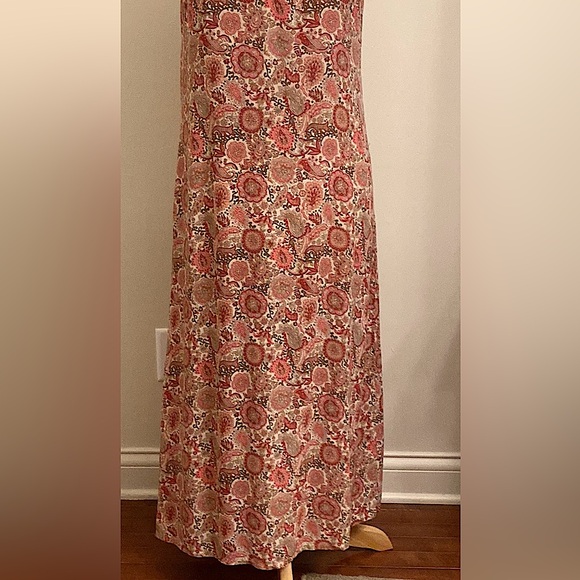 Old Navy Tan Red Paisley Floral Print Sweetheart Neck Sleeveless Maxi Dress SZ 8 - Picture 3 of 12